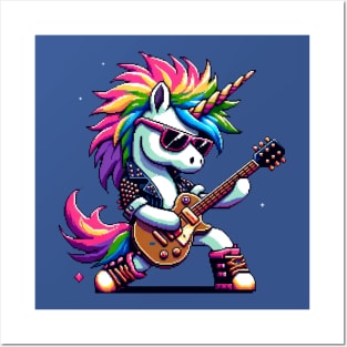 Pixel Rock Unicorn - Punk Style Electric Guitarist Posters and Art